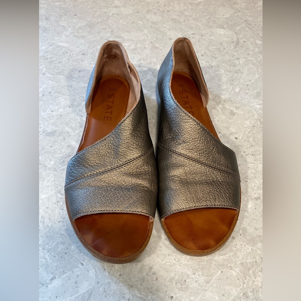 1.State Leather open toe flats
